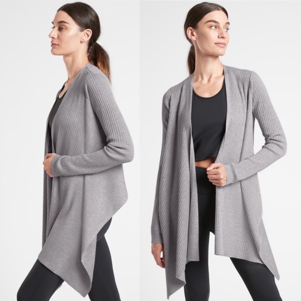 XS ATHLETA Thermolite Gray Solstice Merino Wool Wrap Cardigan